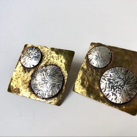 Vintage | Hammered Metal Statement Stud Earrings - Picture 8 of 10